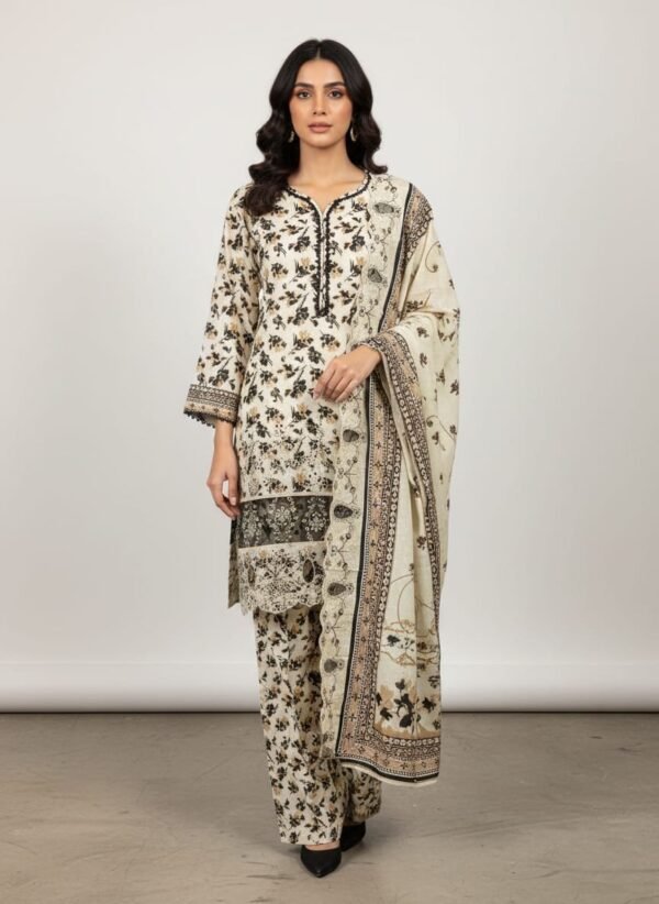 Lawn ChikanKari Cutwork 3PC Stitched