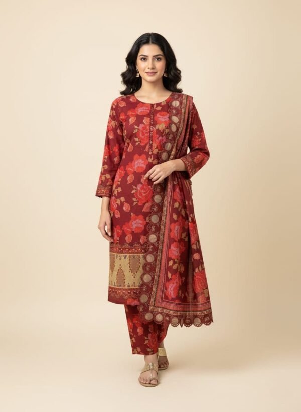 Lawn ChikanKari Cutwork 3PC Stitched