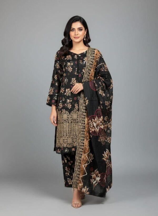 Lawn ChikanKari Cutwork 3PC Stitched