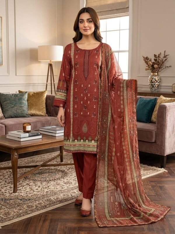 Lawn Emb. 3PC Stitched